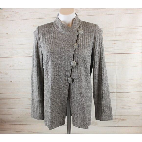 𝅺EXCLUSIVELY Misook S Cardigan Sweater Asymmetrical Buttons Gray Small - Picture 1 of 6
